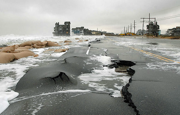 Pavement damage due to waves and surge in an extreme event. (Credit NC DOT and US DOT).
