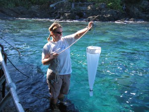 PMN volunteer samples water in the U.S. Virgin Islands