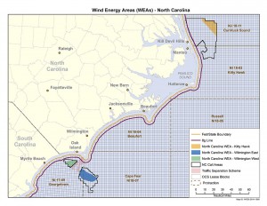 Proposed Wind Energy Areas off the coast of North Carolina.
