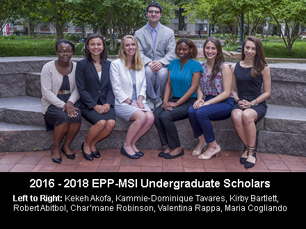 Four of the NOAA Educational Partnership Program student scholars interning with NCCOS are (bottom row, starting 3rd from left) Kirby Bartlett, Char'mane Robinson, Valentina Rappa, and Maria Gogliando. Credit NOAA Office of Education 