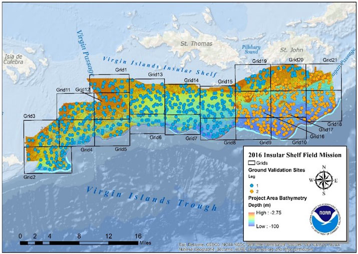 Map of the study area with location of the sites with red coral (red