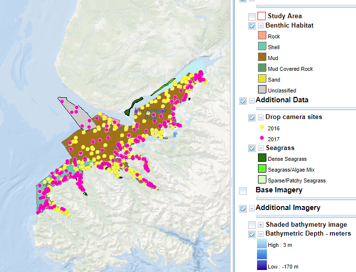 Example of Kachemak Bay BIOMapper data, showing various benthic habitat characteristics.