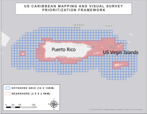 Spatial framework for identifying seafloor mapping and visual survey priorities in the U.S. Caribbean.