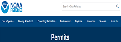 screenshot of NOAA Fisheries Fishing and Seafood Permits and Forms webpage