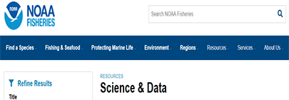 screenshot of NOAA Fisheries Science and Data webpage
