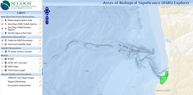 screenshot of SCCOOS Areas of Biological Significance Explorer