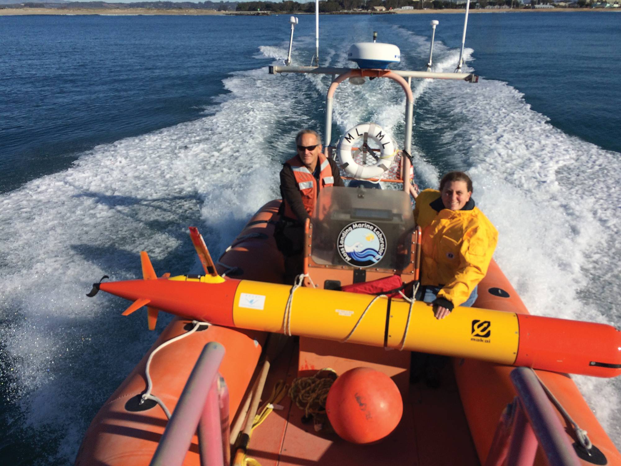 MBARI researchers travel to deeper waters of Monterey Bay, California, to deploy an LRAUV in 2015. 