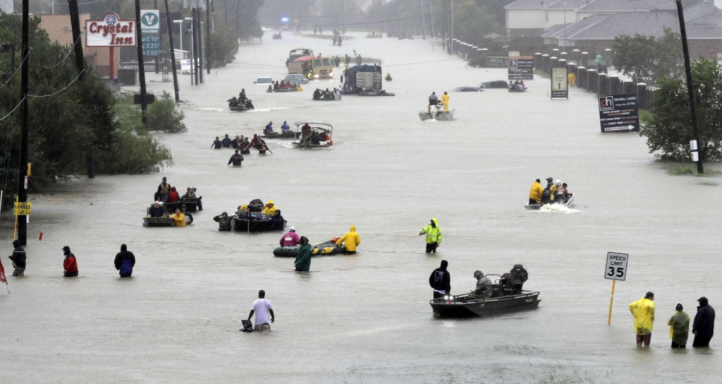 An example of the water rescues that were ongoing in Houston, Texas, during Hurricane Harvey on August 27, 2017.