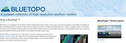 Top of a webpage that reads: BLUETOPO a curated collection of high resolution seafloor models.