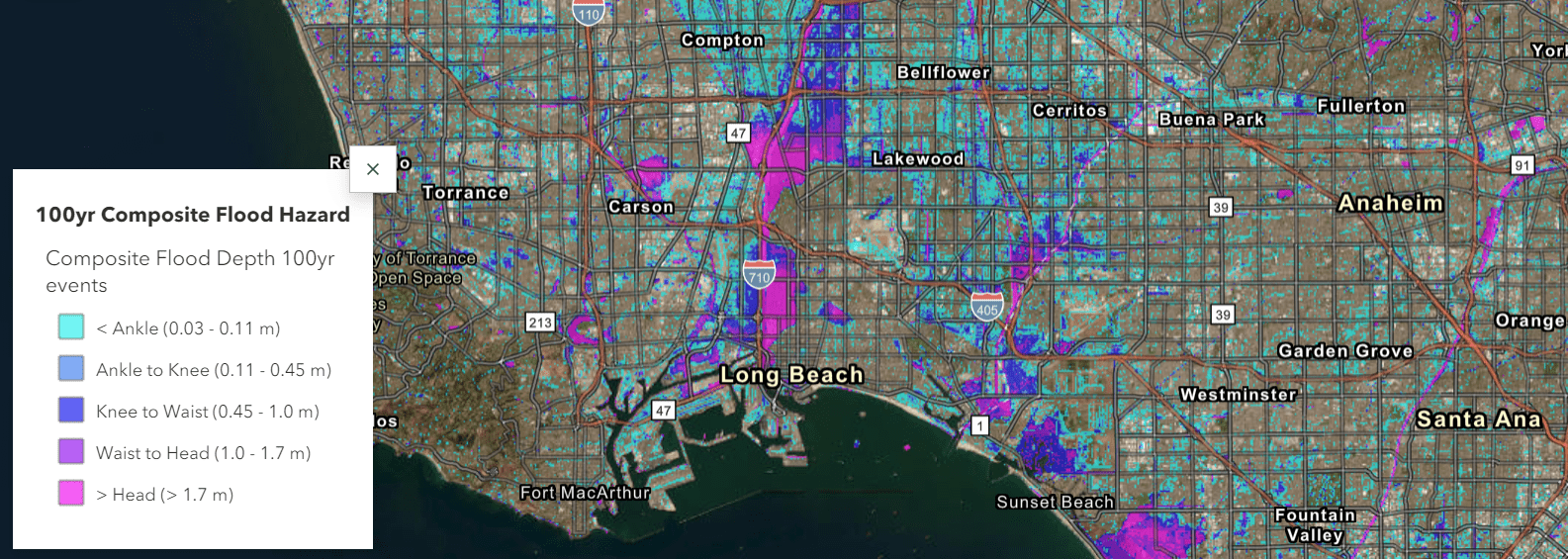 A screenshot of 100-year composite flood hazard map.