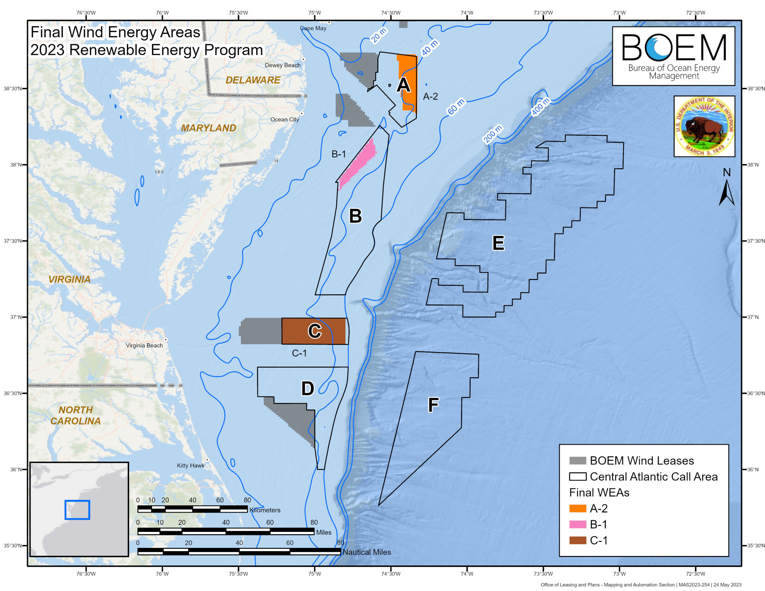 Final Wind Energy Areas Identified in the Central Atlantic