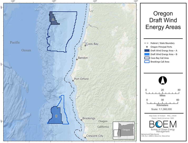 Oregon Draft Wind Energy Areas, August 2023.