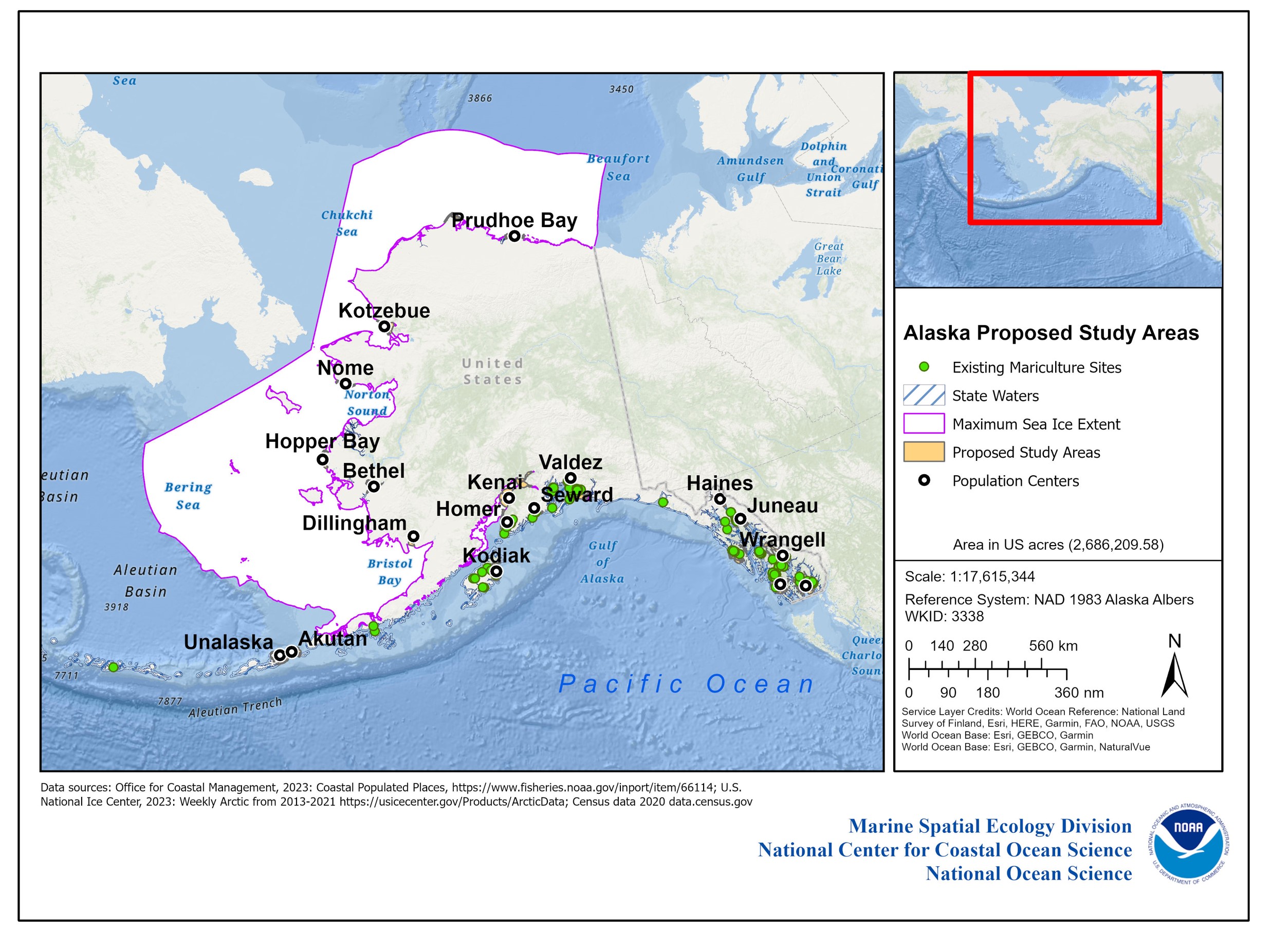 Map of Alaska showing proposed study areas.