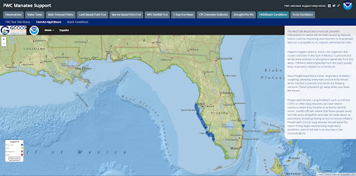 Map interface zoomed to Florida with the west coast highlighted in blue