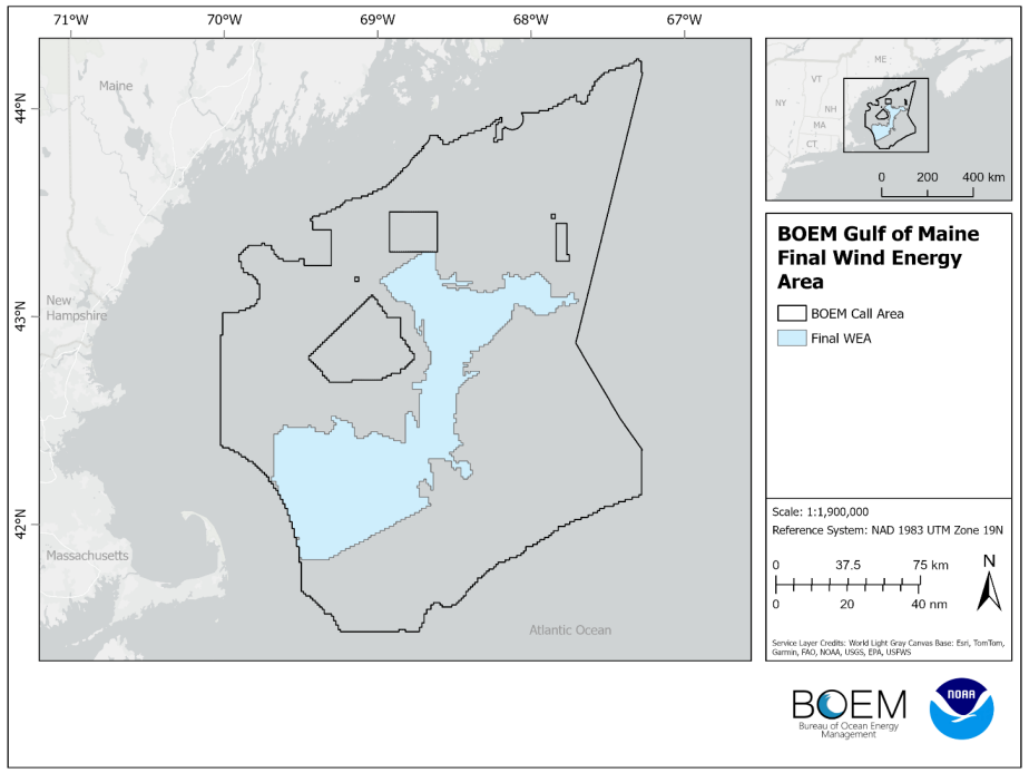 Map showing final Gulf of Maine Wind Energy Area