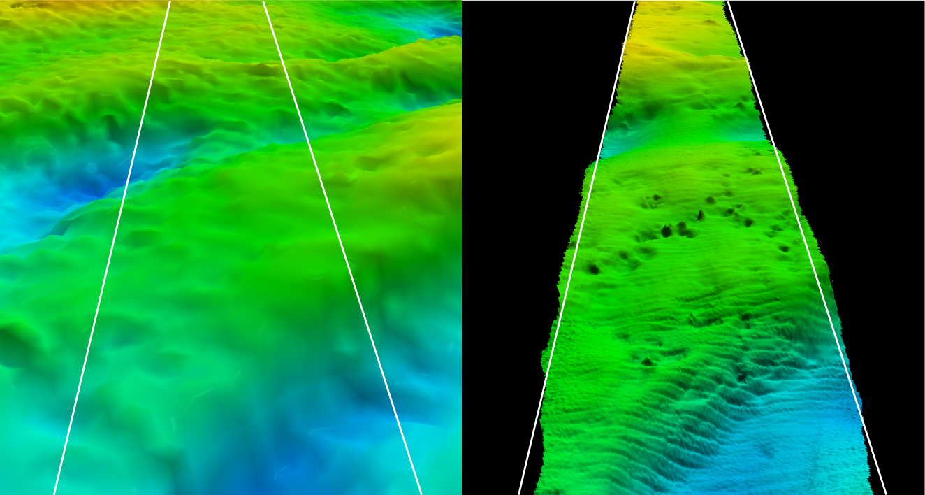 16 meter and 1 meter resolution maps of seafloor using data collected by the AUV Sentry