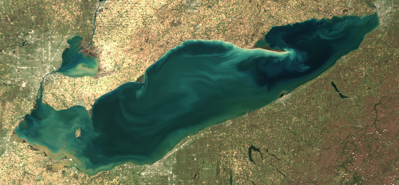 True color image of Lake Erie on April 22, 2024 derived from the Copernicus Sentinel-3a satellite. 