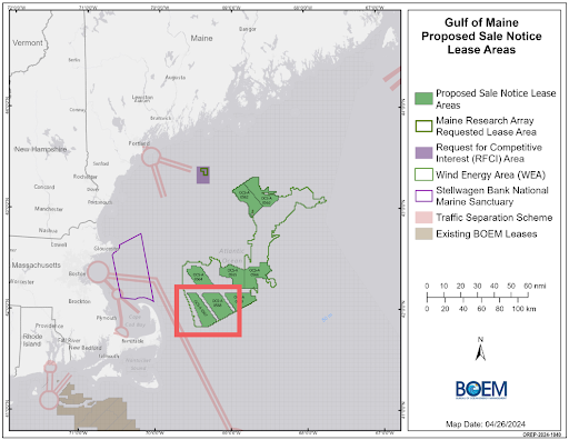 Map of Gulf of Maine proposed sale lease areas