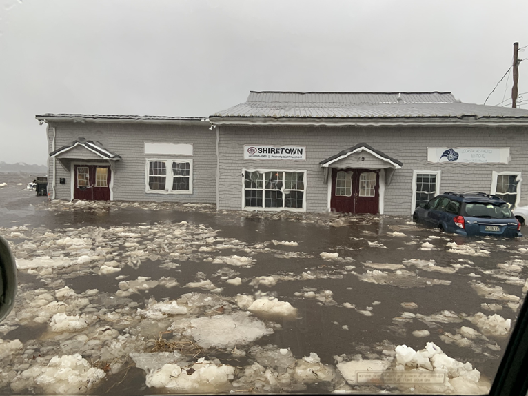 Flooding at the Machias Town Office in Machias, Maine, after severe wind, snow, and rainfall on January 9, 2024. 