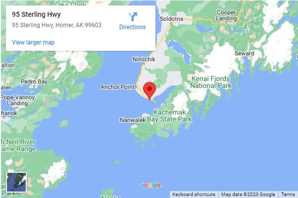 Map zoomed to 95 Sterling Hwy. Homer, AK