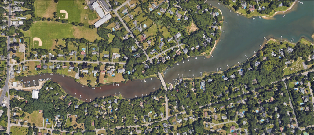 Aerial view of Alexandrium algal bloom in Jockey Creek, New York.
