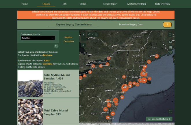  Explorer interface shows map of data collection points on right and a list and images of types of samples collected on left.