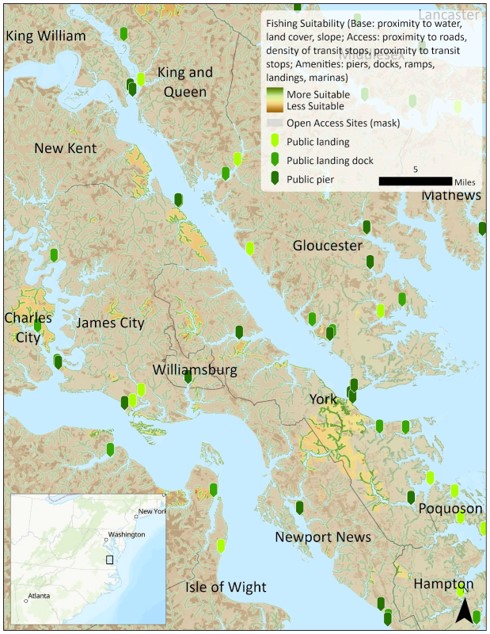 Map shows suitable fishing access points