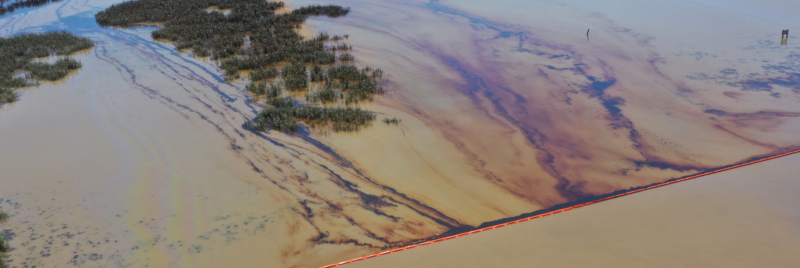 aerial image of affected area of marsh environment near Garden Island Bay, Louisiana on April 27, 2025.